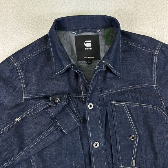 G-Star RAW Scutar Slim Jacket Mens Small Blue Denim Sustainable Workwear Button - Picture 2 of 16